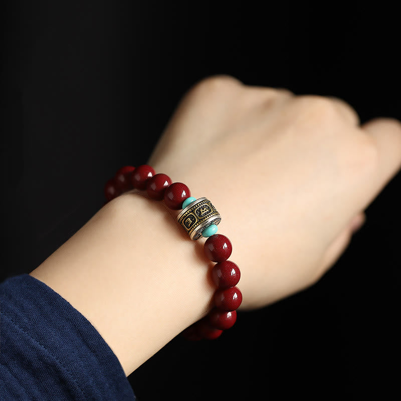 Stone of buddha 925 Sterling Silver Chinese Zodiac Natal Buddha Cinnabar Om Mani Padme Hum Calm Bracelet