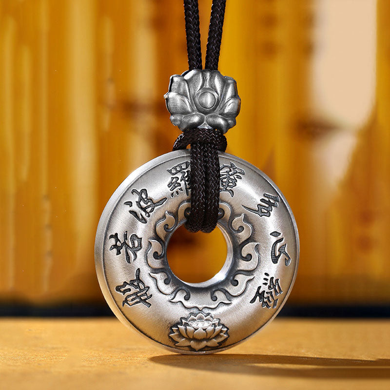 Stone of buddha 999 Sterling Silver Heart Sutra Lotus Peace Buckle Necklace Pendant