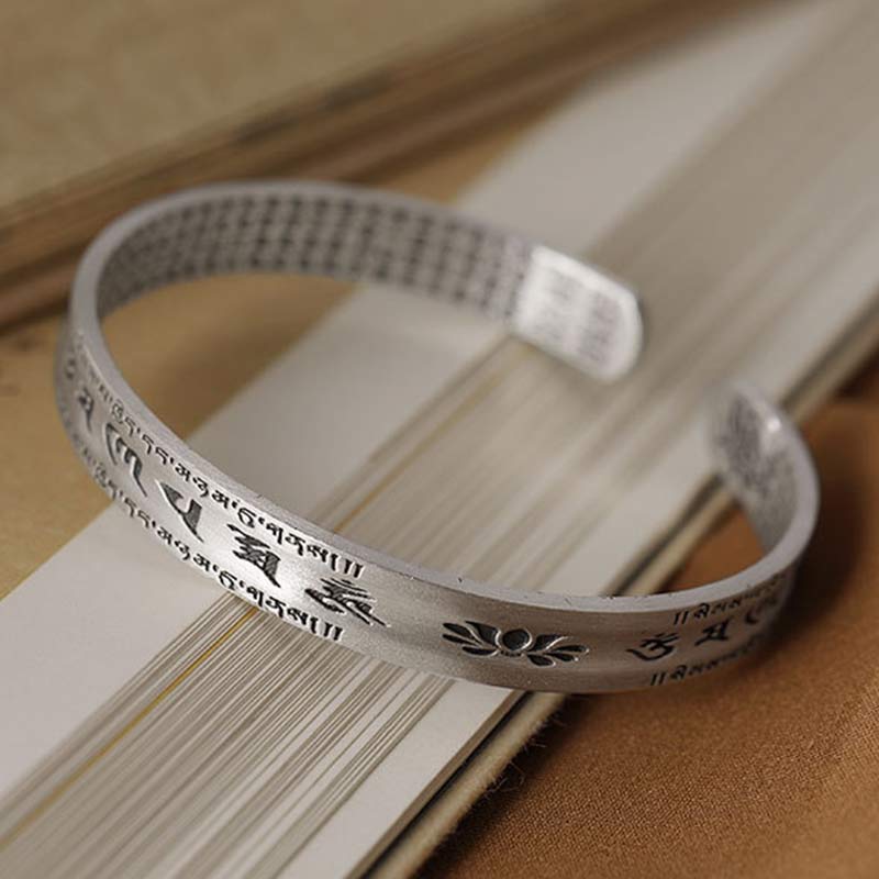 Stone of buddha 999 Sterling Silver Om Mani Padme Hum Lotus Wisdom Bracelet Bangle