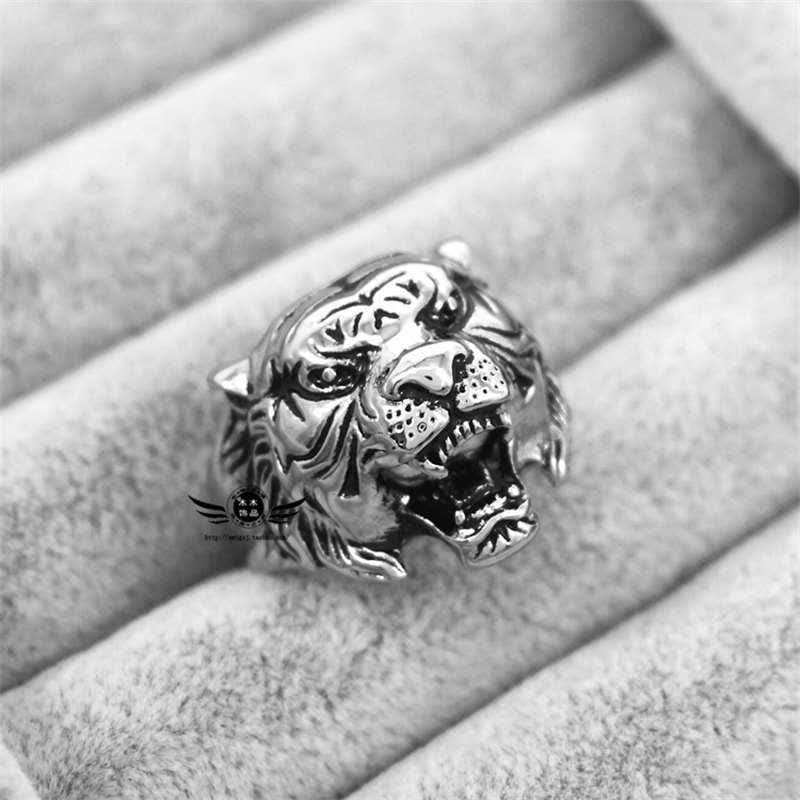 Stone of buddha Men's Animal Tiger Head Titanium Steel Balance Calm Punk Rock Biker Ring