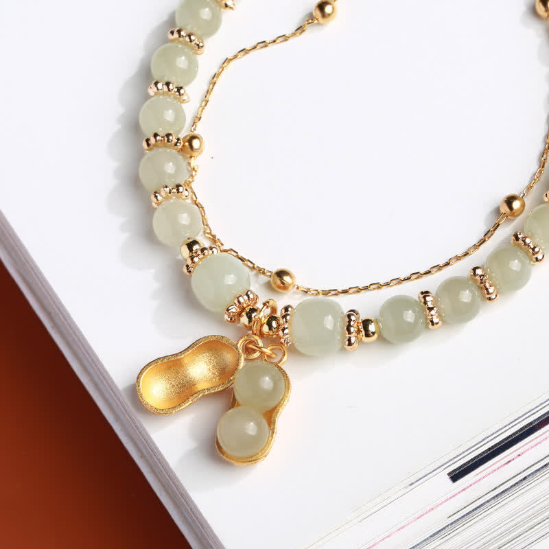 Stone of buddha 925 Sterling Silver Natural Hetian Jade Good Things Happen Peanut Charm Bracelet
