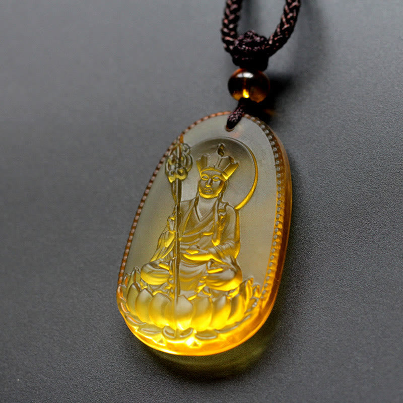 Stone of buddha Ksitigarbha Buddha Liuli Crystal Serenity Amulet Necklace Pendant
