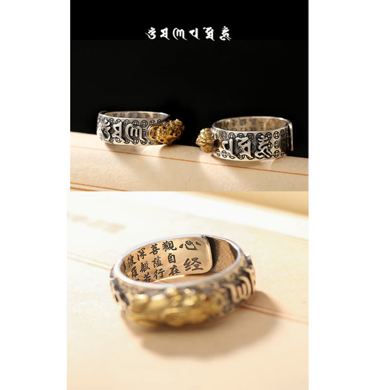 Stone of buddha Tibetan 990 Sterling Silver Om Mani Padme Hum PiXiu Dorje Vajra Heart Sutra Engraved Wealth Ring