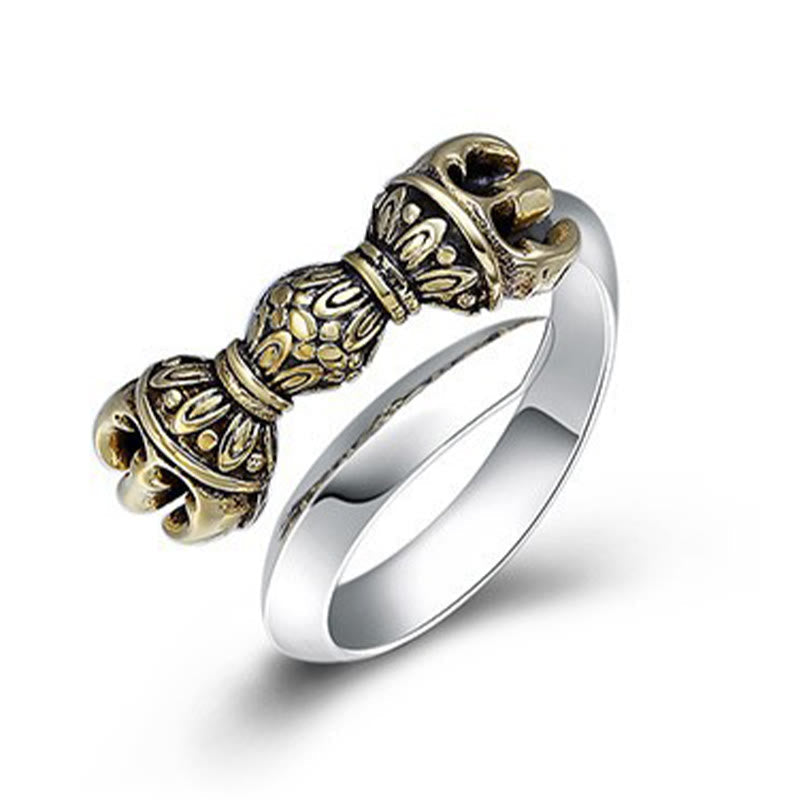 Stone of buddha Tibetan Dorje Vajra Engraved Design Copper Luck Wealth Adjustable Ring