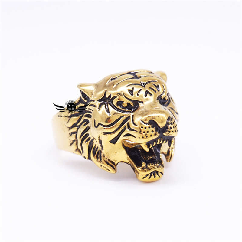 Stone of buddha Men's Animal Tiger Head Titanium Steel Balance Calm Punk Rock Biker Ring