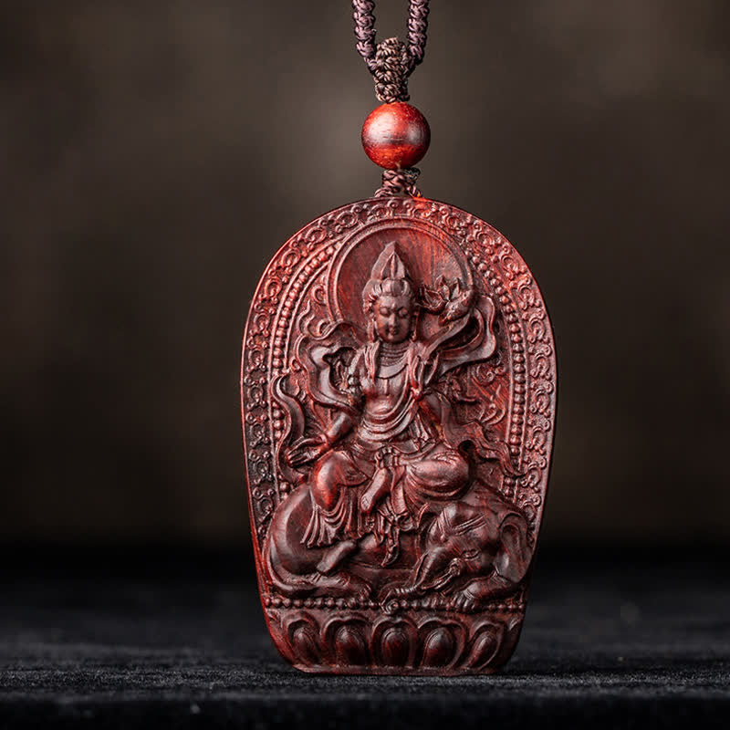Stone of buddha Chinese Zodiac Natal Buddha Small Leaf Red Sandalwood Lotus Protection Necklace Pendant