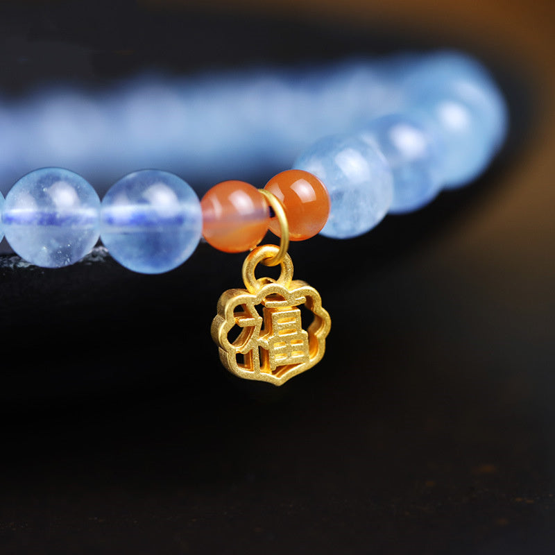 Stone of buddha Natural Aquamarine Red Agate Healing Charm Bracelet