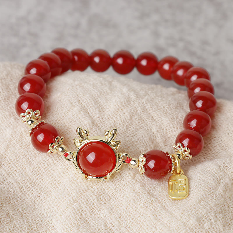 Stone of buddha Year of the Dragon Red Agate Jade Peace Buckle Fu Character Success Bracelet