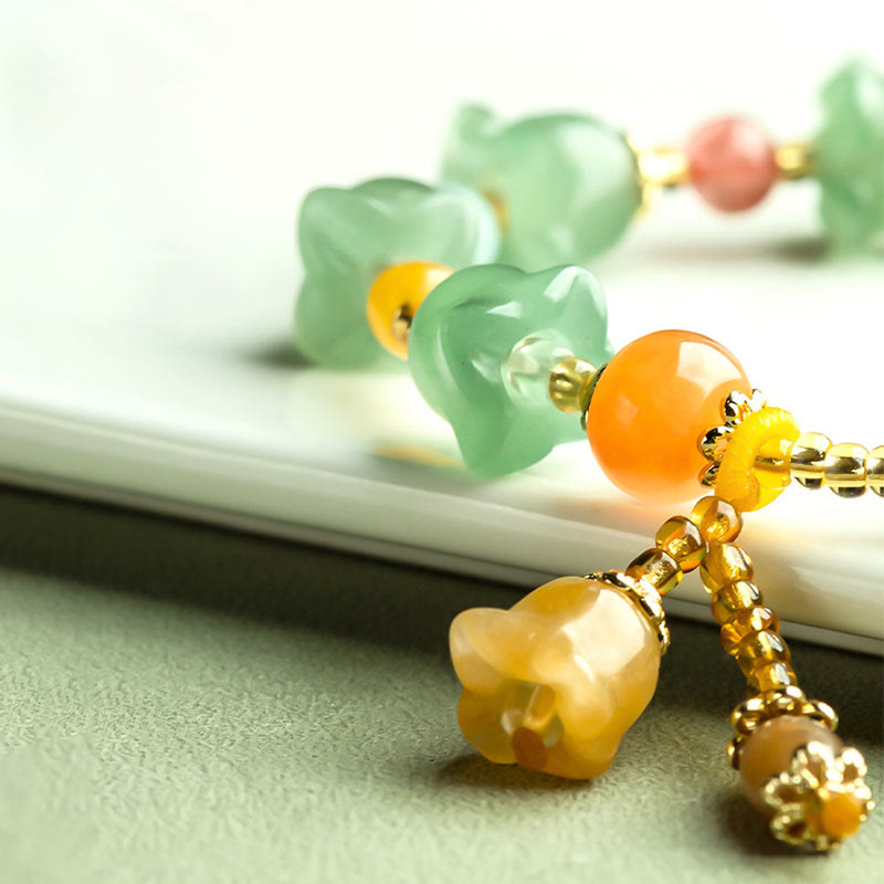 Stone of buddha Green Aventurine Magnolia Flower Luck Bracelet