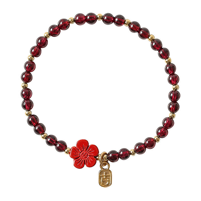 Stone of buddha 14K Gold Natural Garnet Cinnabar Flower Calm Bracelet