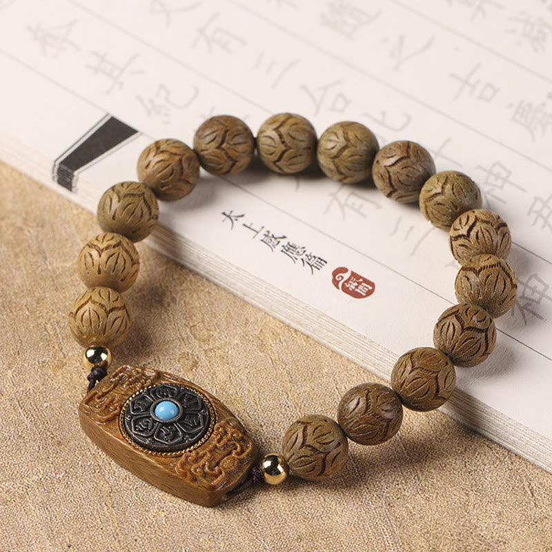 Stone of buddha Green Sandalwood Ebony Wood Sandalwood Om Mani Padme Hum Soothing Bracelet