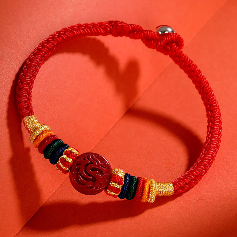 Stone of buddha Year of the Dragon 925 Sterling Silver Chinese Zodiac Cinnabar Auspicious Matches Blessing Bracelet