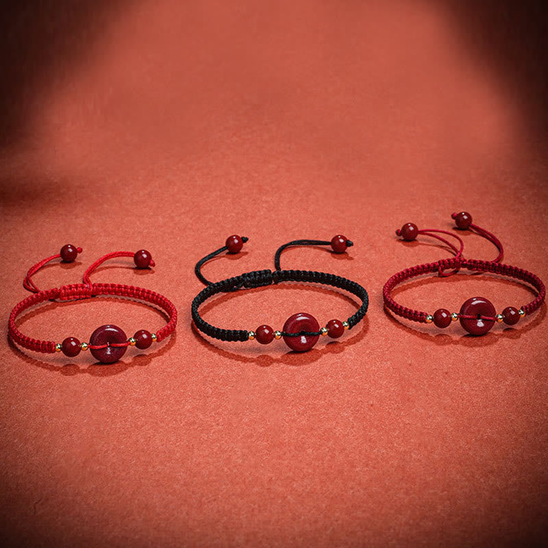 Stone of buddha Natural Cinnabar Peace Buckle Blessing String Bracelet
