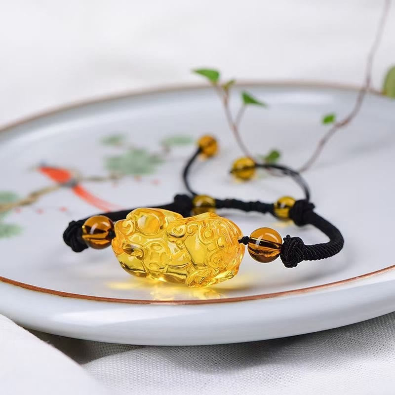 Stone of buddha Natural Obsidian Amethyst Citrine PiXiu Cooper Coin Wealth Bracelet