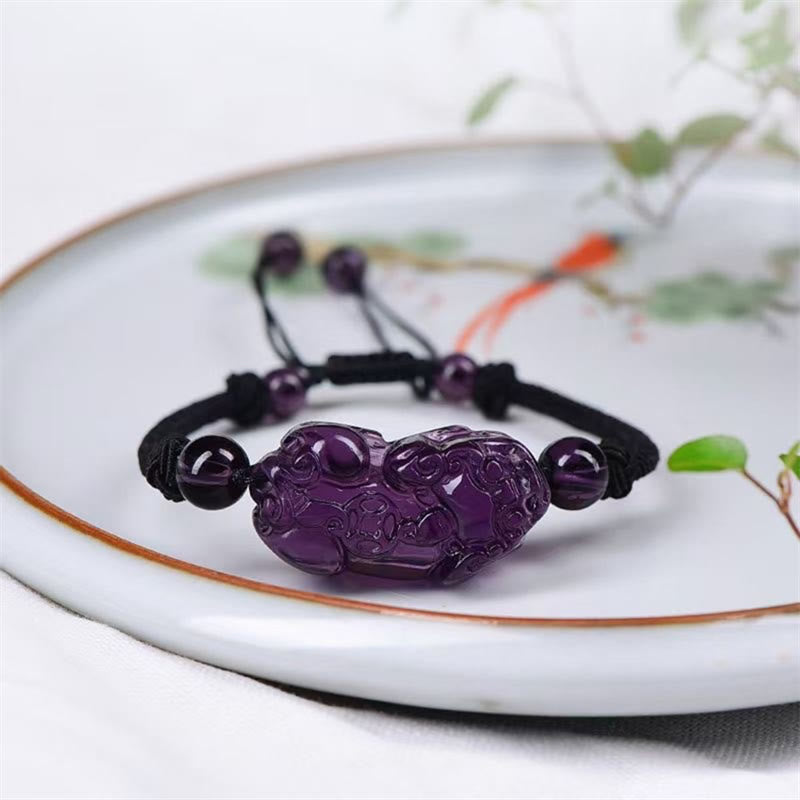 Stone of buddha Natural Obsidian Amethyst Citrine PiXiu Cooper Coin Wealth Bracelet