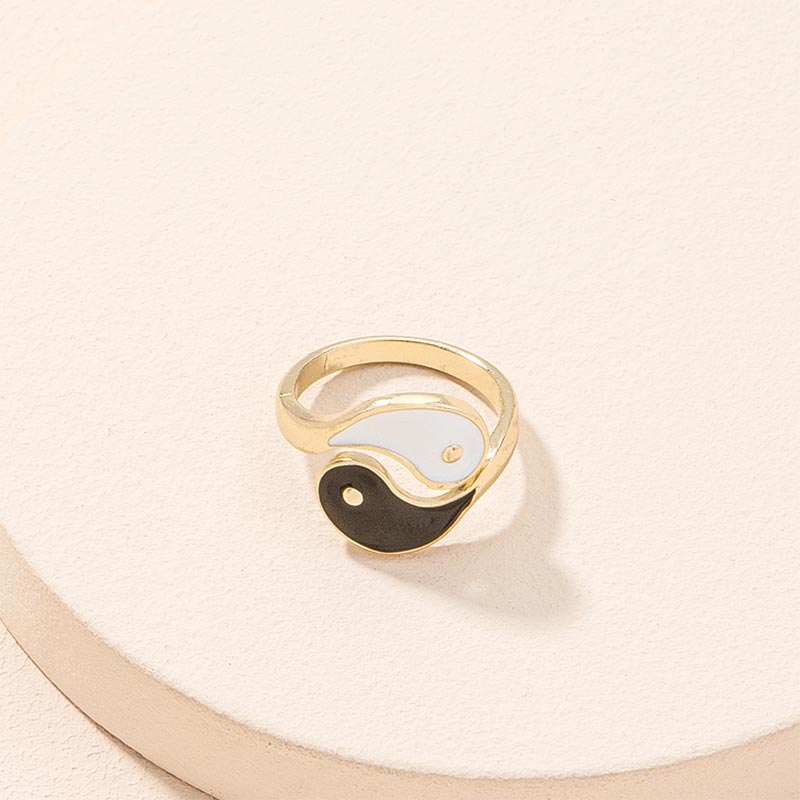 Stone of buddha Yin Yang Symbol Adjustable Blessing Couple Ring