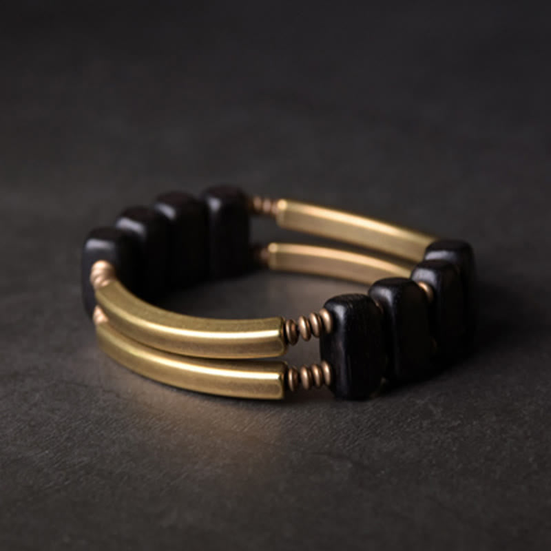 Stone of buddha Tibetan Ebony Wood Copper Balance Double Layer Bracelet