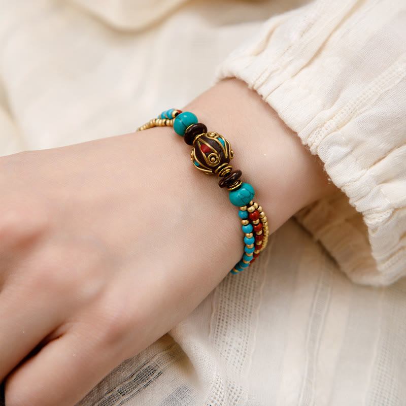 Stone of buddha Tibetan Turquoise Om Mani Padme Hum Protection Strength Bracelet