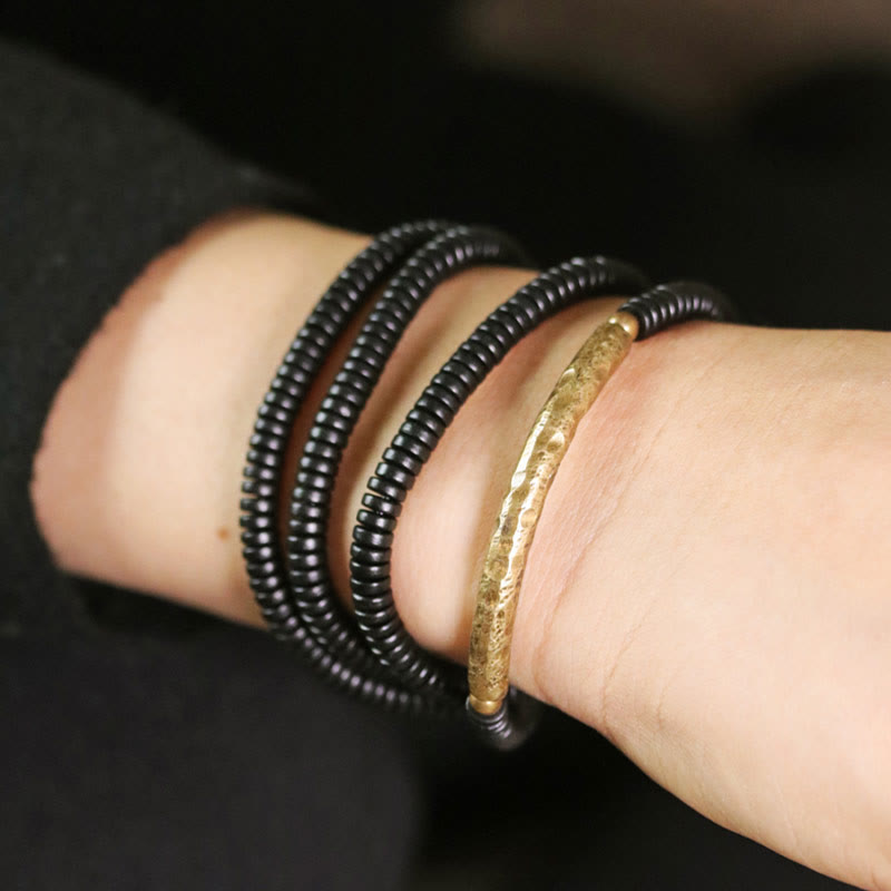 Stone of buddha Ebony Wood Copper Balance Multilayered Bracelet