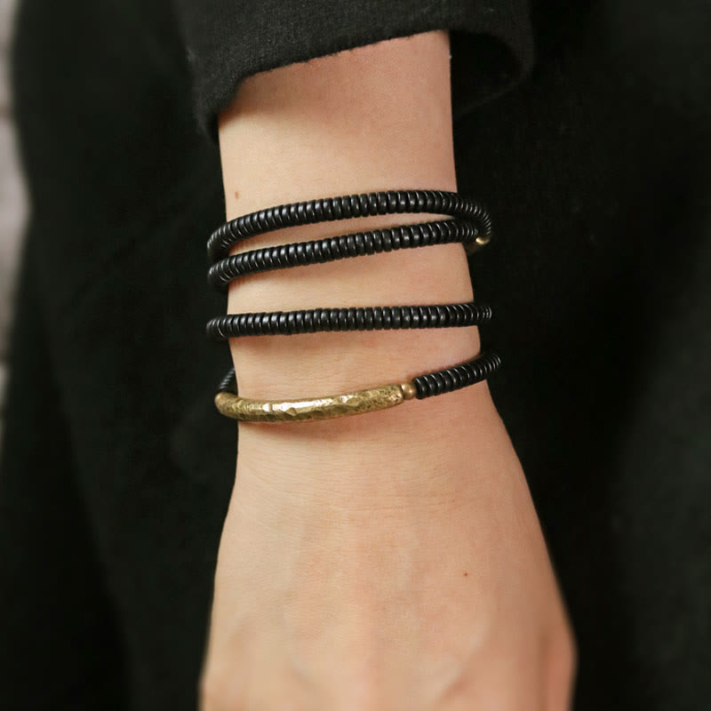 Stone of buddha Ebony Wood Copper Balance Multilayered Bracelet
